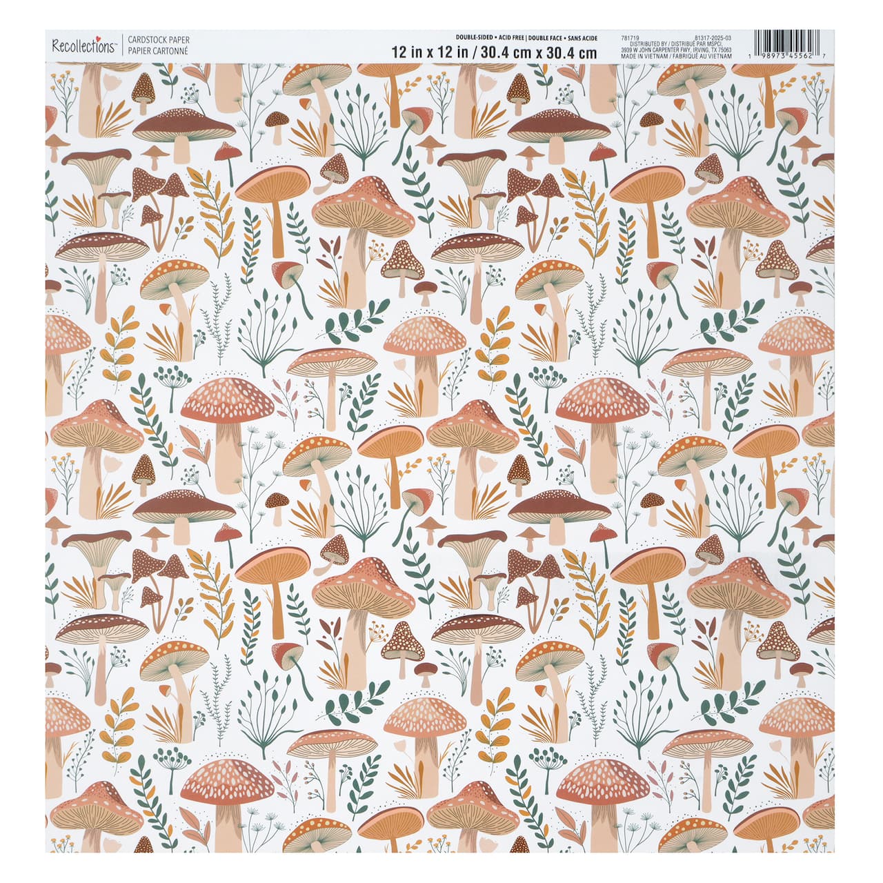 12" x 12" Double-Sided Orange Mushroom Cardstock Paper by Recollections™